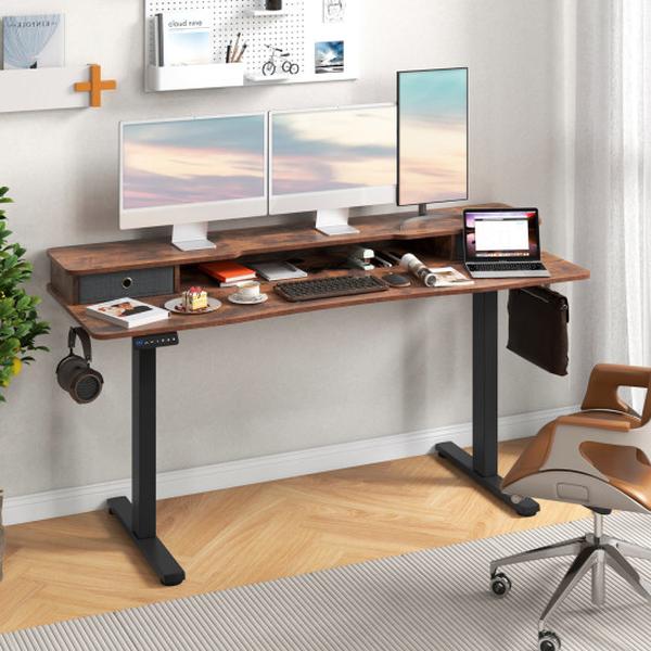 CB10762US-BN 63 x 24 in. Electric Standing Desk with 2 Drawers - Rustic Brown