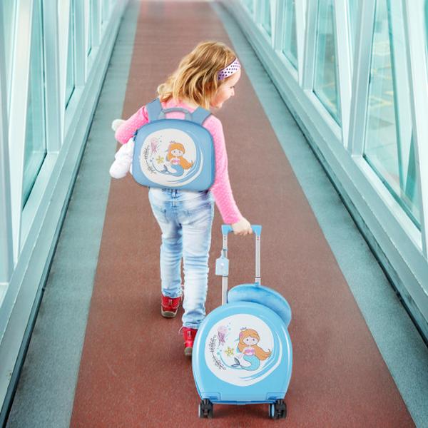 Picture of Costway BN10040BL Kids Luggage Set with 14 in. Carry-on Hardside Spinner Toddler Luggage & 10 in. Backpack - Blue