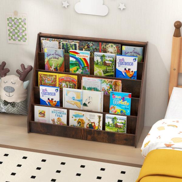 Picture of Costway CB10715CF 5-Tier Kids Bookshelf with Deep Compartments & Stable Baby Book Case - Rustic Brown