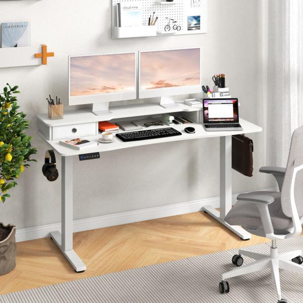 CB10761US-WH 55 x 24 in. Height Adjustable Electric Standing Desk with 2 Drawers - White