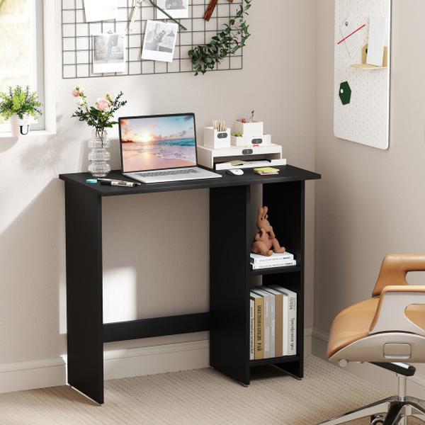 CB10836BK Small Computer Desk with Storage & Adjustable Shelf - Black
