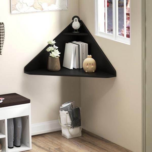 CB10850BK Floating Triangular Corner Computer Desk with Storage Shelf - Black