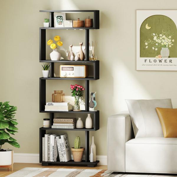 CB10854BK 6-Tier Bookcase with Anti-Tipping Kit - Black