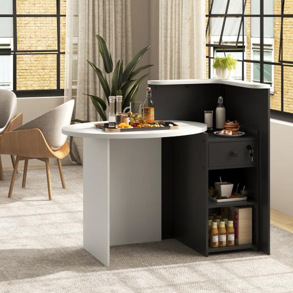 CB10614BS Front Reception Office Desk with Open Shelf & Drawer - Black & White