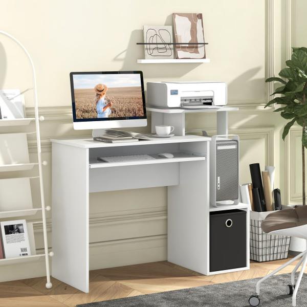 CB10697WH Space-Saving Computer Desk with Pull-Out Keyboard Tray - White