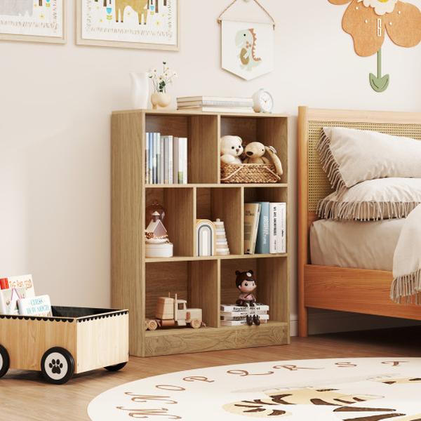 Picture of Costway CB10724NA 7-Section Freestanding Bookshelf for Kids Room Classroom Daycare Nursery - Natural