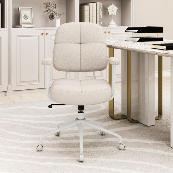 CB10833BE Leathaire Upholstered Task Home Office Chair with Cushioned Back - Beige