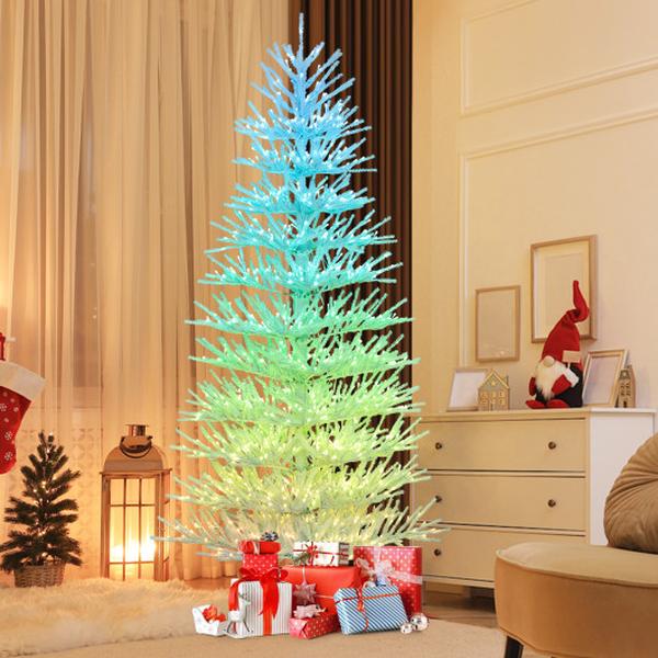 Picture of Costway CM24975US 7 ft. Artificial Pre-Lit Hinged Christmas Tree with 820 Coral-Like Branch Tips