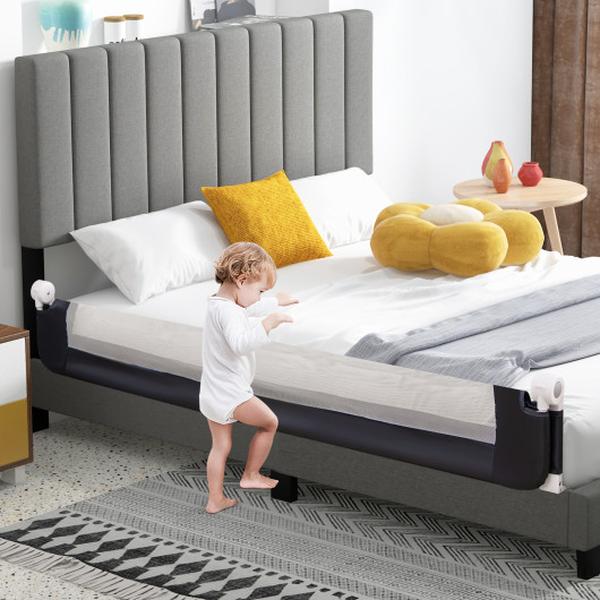BS10050BL 71 in. Foldable Swing Down Baby Bed Guard Rail with Adjustable Safety Strap - Blue
