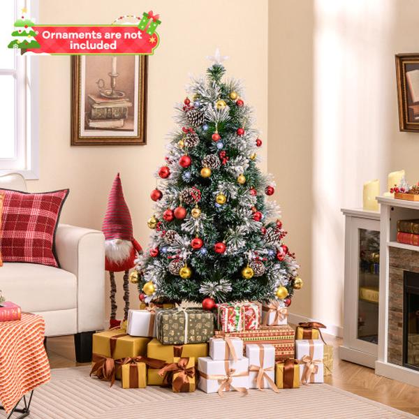 Picture of Costway CM24826US 5 ft. Flocked Christmas Tree with 8 Lighting Modes