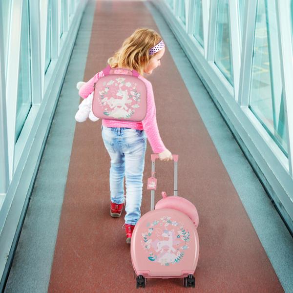 Picture of Costway BN10040FS Kids Luggage Set with 14 in. Carry-on Hardside Spinner Toddler Luggage & 10 in. Backpack - Pink