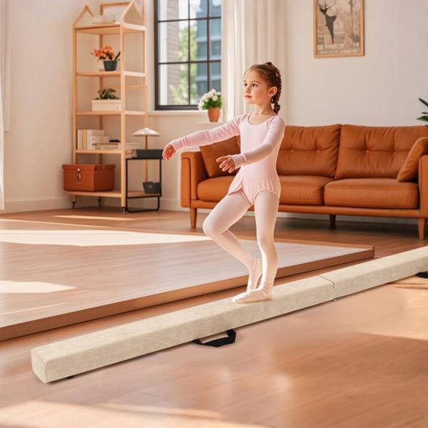 FH10129CF Folding Balance Beam with Solid Wood Base & Anti-slip Bottom - Beige