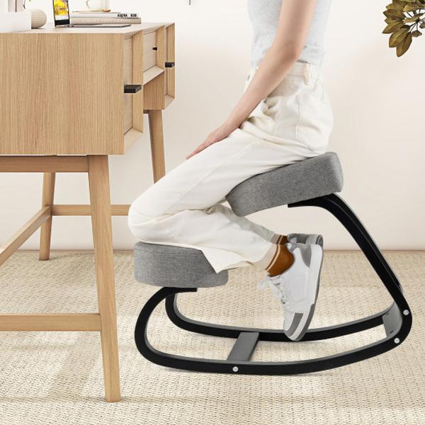 Picture of Costway FH10146GR Wooden Ergonomic Rocking Kneeling Chair with Padded Cushion - Gray