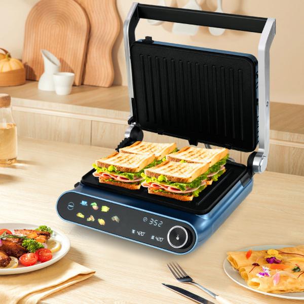 Picture of Costway ES10373US-BL 1200W Panini Press Grill with LED Display & 7 Grilling Modes - Blue