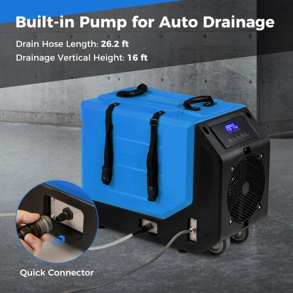 ES10403US-BL 190 PPD Commercial Dehumidifier with Pump & 2 Wheels - Blue