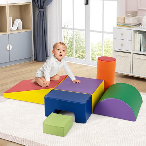 FH10099VT Foam Climbing Blocks Indoor Climb & Crawl Activity Playset with Rectangles - Purple - 6 Piece