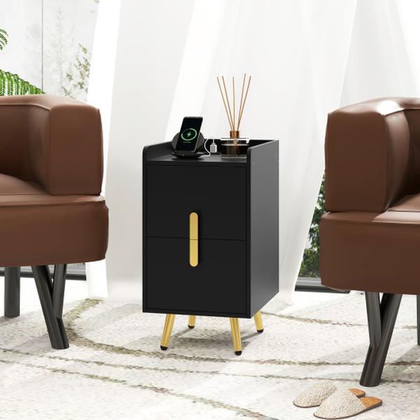 Picture of Costway HU10585US-DK Nightstand Side Tables with 2 Drawers & 2 USB Ports - Black