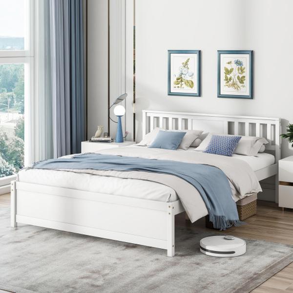 Picture of Costway HU10842BS-Q Wooden Platform Bed with Headboard & Wood Slat Support&#44; White - Queen Size