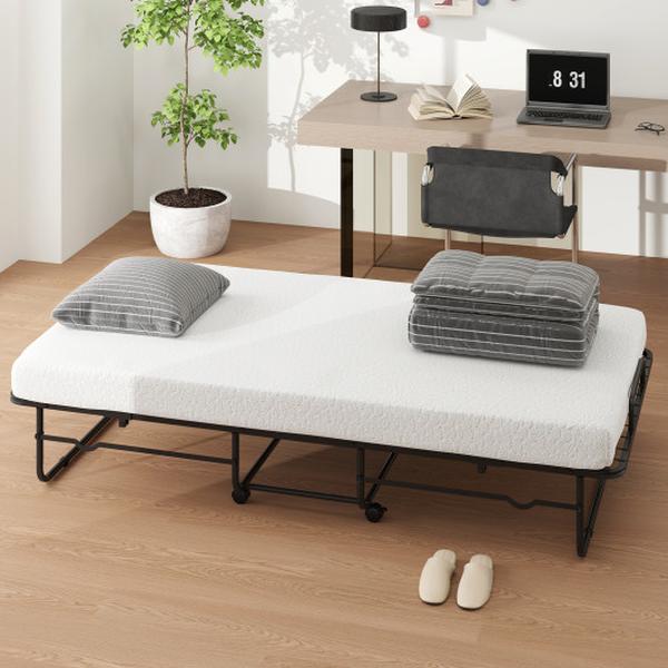 HU10915 Twin Size Folding Bed with Memory Foam Mattress & Heavy-Duty Metal Frame