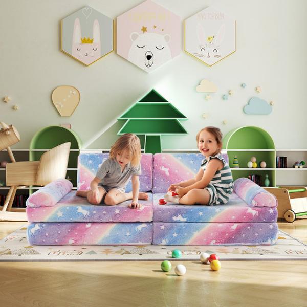 Picture of Costway HV10579CL Glow in the Dark Modular Kids Play Couch Toddler Sectional Sofa - Multi Color - 8 Piece