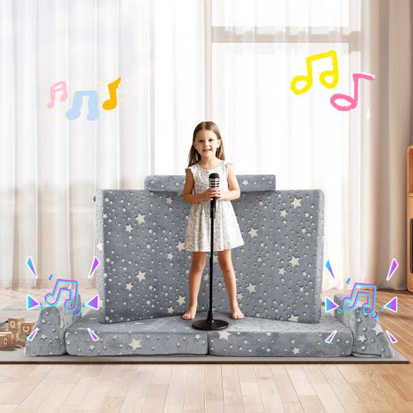 Picture of Costway HV10579HS Glow in the Dark Modular Kids Play Couch Toddler Sectional Sofa - Gray - 8 Piece