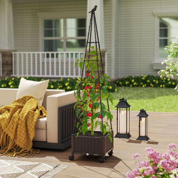 GT4352 Adjustable Raised Garden Bed with Plant Box, Trellis with Lockable Wheels