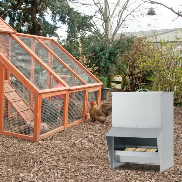 Picture of Costway GT4220SL 50 lbs Wall Mount Galvanized Chicken Feeder - Silver