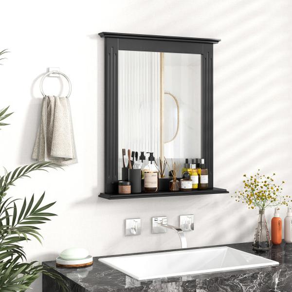 HW61553DK Wall-Mounted Multipurpose Vanity Mirror with Shelf - Black