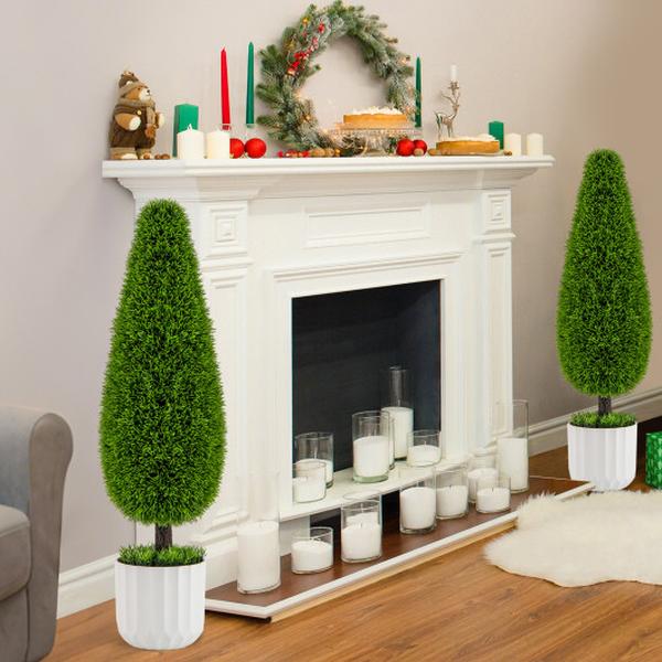 HZ10295GN-2 3 ft. Artificial Cedar Teardrop Shaped Bush with Plastic Nursery Pot - Green - Pack of 2