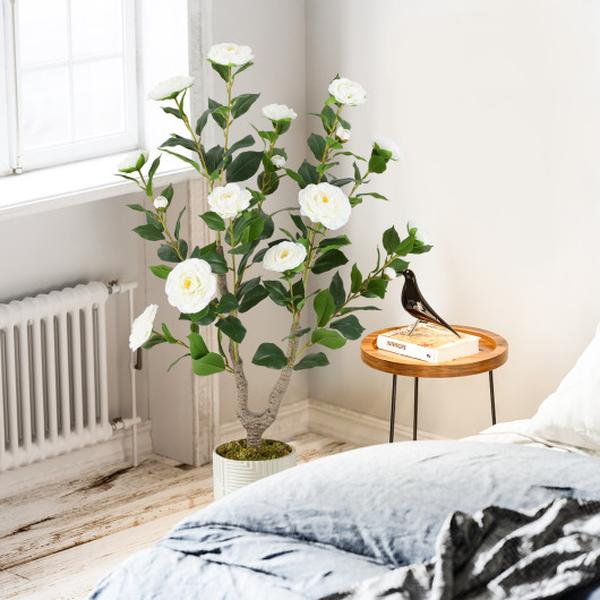 HZ10313WH-1 36 in. Artificial Camellia Tree with Blooming Flower - White