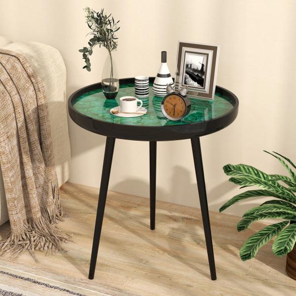 JV11704-L 20 in. Mid-Century Modern Coffee End Table with Sea Shell Decoration - Green