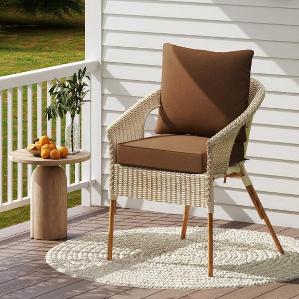 HW67235CF Deep Seat Chair Cushion Pads Set with Rope Belts for Indoor & Outdoor - Brown