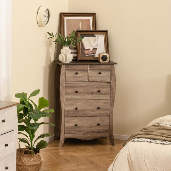 JV11619CF Closet Storage Organizer with 5 Folding Fabric Drawers & Anti-Tipping Kit - Brown