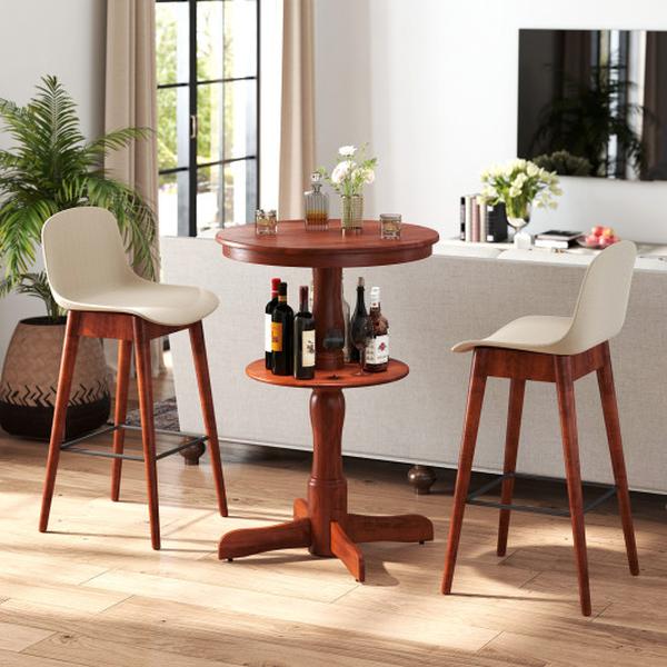 JV12565ES 2-Tier Round High Top Bar Table with Storage Shelf & Pedestal Base - Espresso