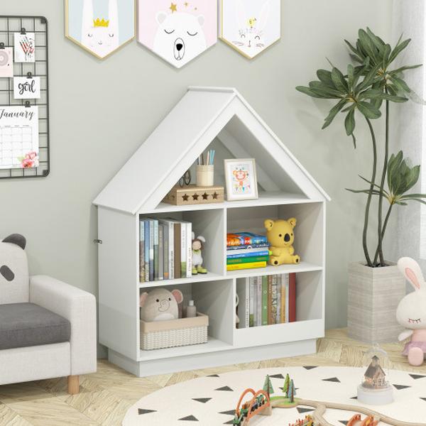 JZ10259WH 3-Tier House-Shaped Toy Storage Organizer with Open Shelves - White