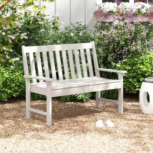 Picture of Costway NP10895WH 52 in. All-Weather HDPE Outdoor Bench with Backrest & Armrests - White