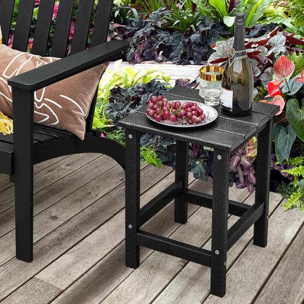NP10939BK-2 14 in. Square Weather-Resistant Adirondack Side Table - Black - Set of 2
