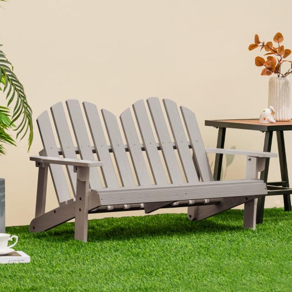 Picture of Costway NP11088HS 2 Person Fir Wood Adirondack Chair with High Backrest - Gray