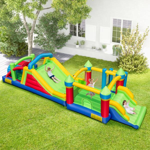 NP11396- Inflatable Obstacle Course Bounce House with Dual Slides & Tunnels without Blower