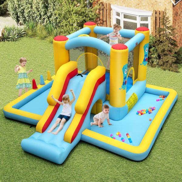 Picture of Costway NP11480 Inflatable Bounce House 7-in-1 Bouncy Castle with Slide & Tunnel without Blower