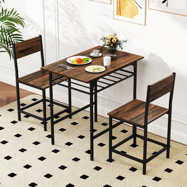 Picture of Costway KC57888CF Dining Table Set with Metal Frame & Storage Rack - Rustic Brown