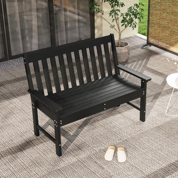 Picture of Costway NP10895BK 52 in. All-Weather HDPE Outdoor Bench with Backrest & Armrests - Black