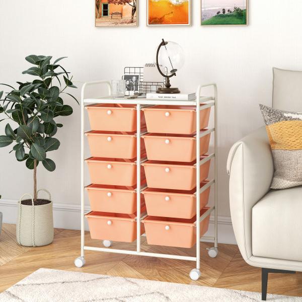 JV11073PF 10-Drawer Rolling Storage Cart - Peach