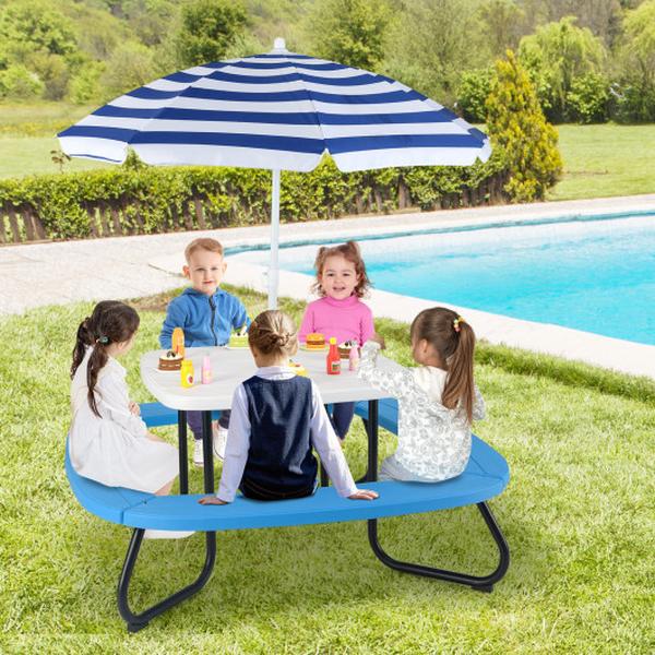 NP11819WH Toddler Outdoor Activity Table with Adjustable & Collapsible Umbrella - White