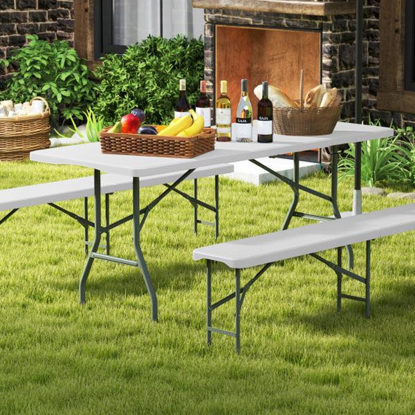 Picture of Costway NP11983WH 6 ft. 350 lbs Portable Fold-in-Half Table with HDPE Tabletop - White