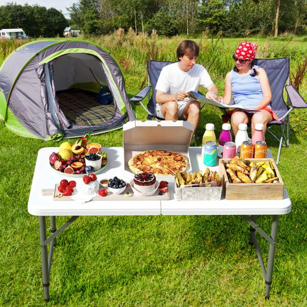 NP11985WH 4 ft. Portable Camping Table with HDPE Tabletop & Metal Legs - White