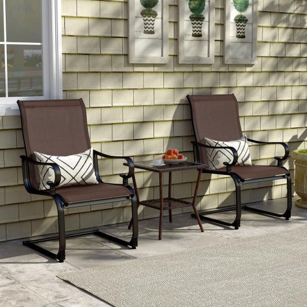 NP11995CF-2 Patio Chairs with Quick-Drying & Breathable Fabric for Backyard - Brown - Set of 2