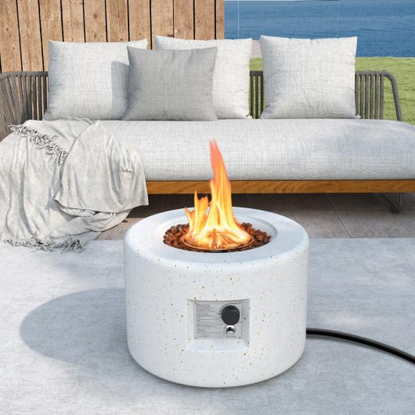 NP12084 Round Terrazzo Propane Gas Fire Pit with Hideaway Tank Holder & Lava Rocks