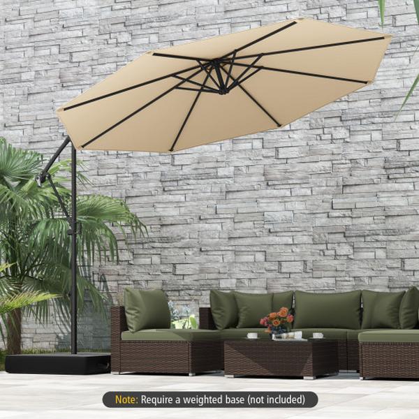 NP12245BE 10 ft. Offset Hanging Umbrella with Base & Infinite Tilt - Beige