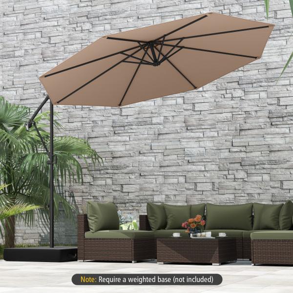 NP12245CF 10 ft. Offset Hanging Umbrella with Base & Infinite Tilt - Coffee